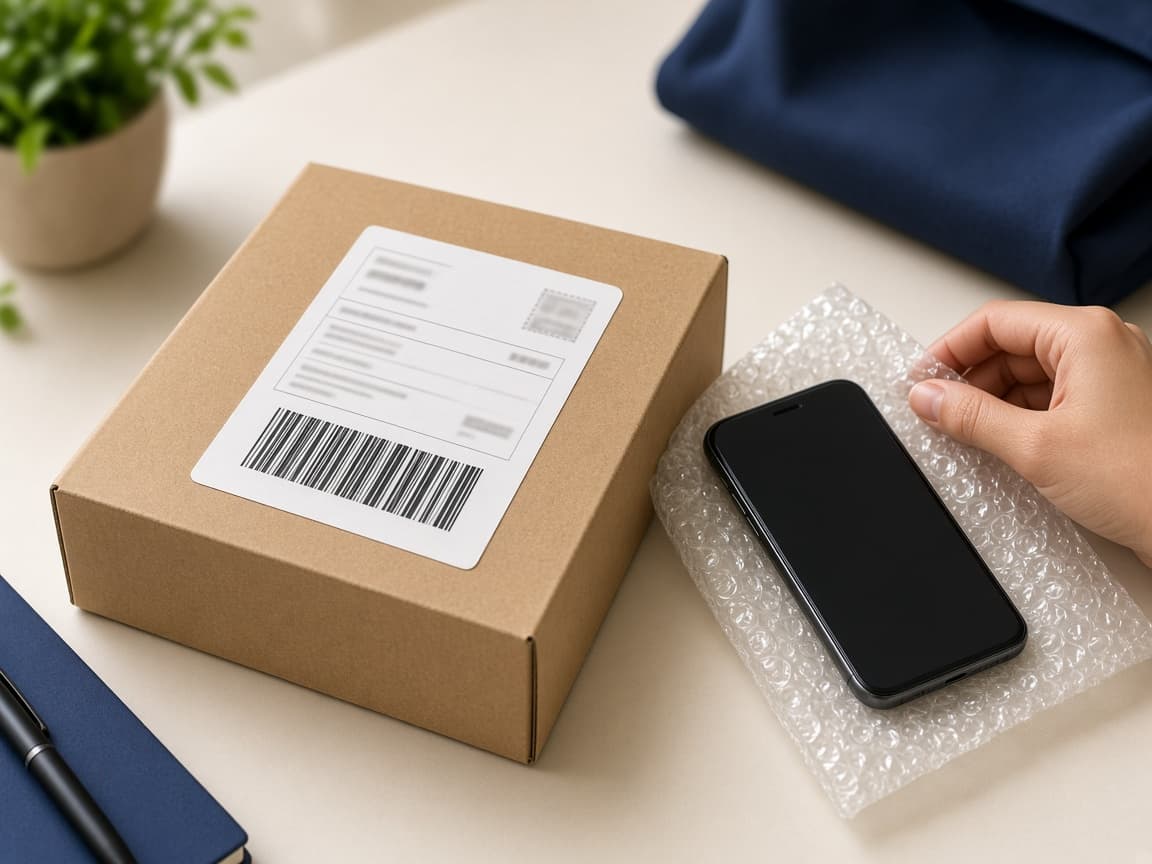 Phone being packed for secure shipping